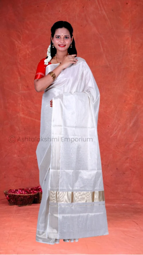 Lite Gold - Checked 	Cotton Tissue Saree