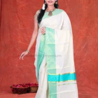 Pista Green Border Cotton Tissue Saree
