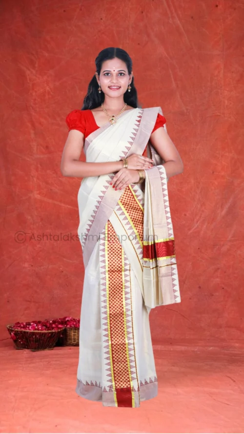 Gold temple design Cotton Tissue Saree