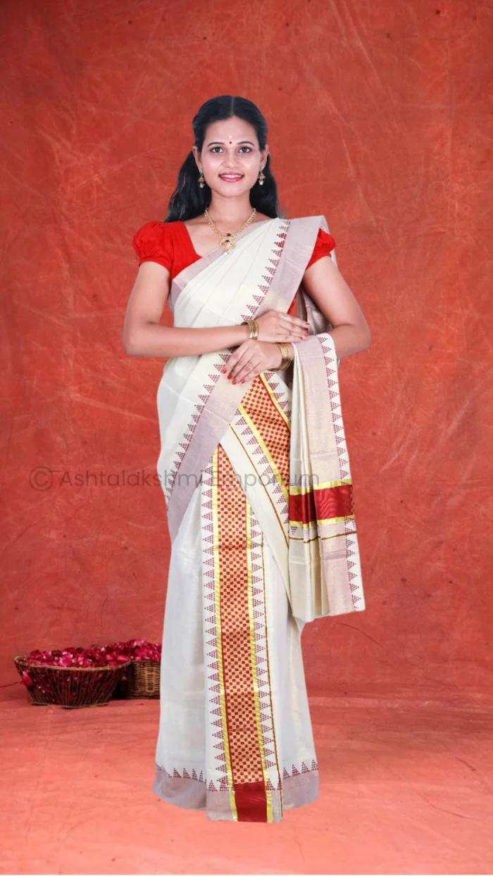 Gold temple design Cotton Tissue Saree
