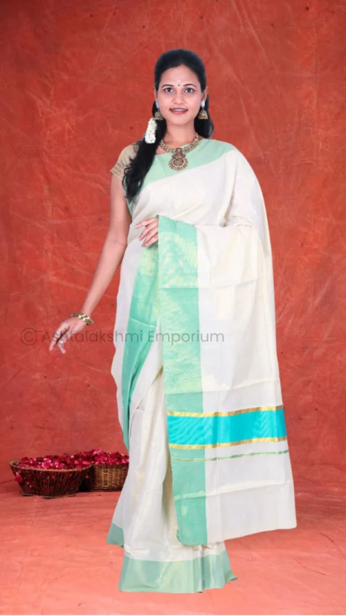 Pista Green Border Cotton Tissue Saree