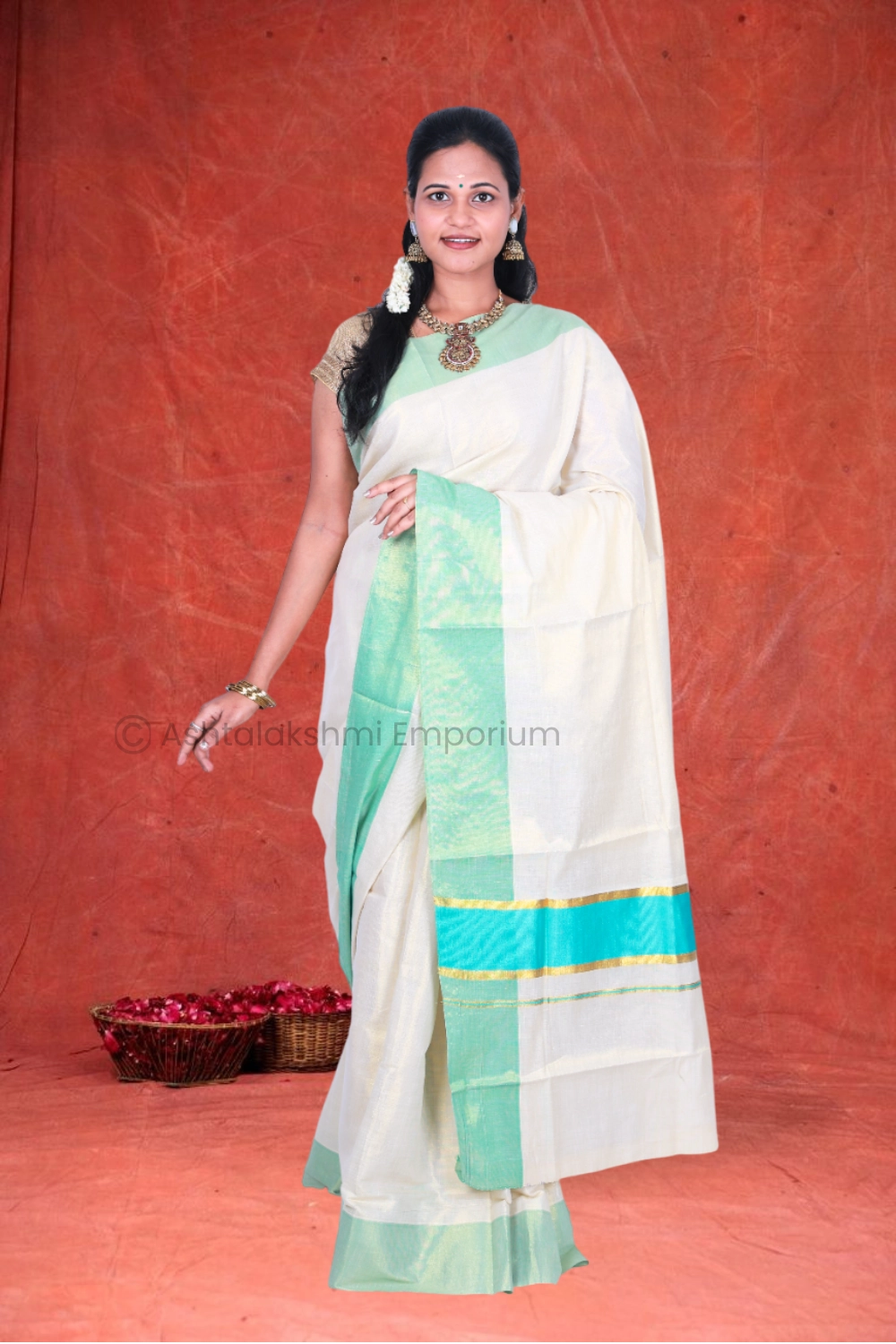 Pista Green Border Cotton Tissue Saree