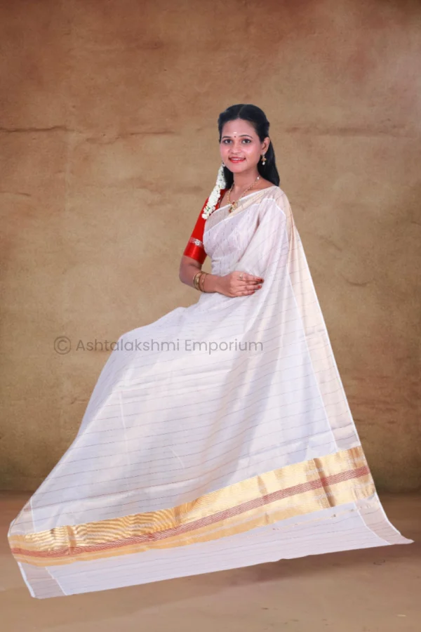 Copper border with Maroon border and lines Cotton Tissue Saree