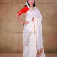 Copper border with Maroon border and lines Cotton Tissue Saree