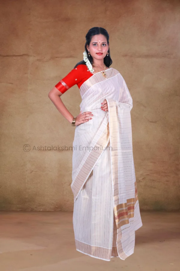 Copper border with Maroon border and lines Cotton Tissue Saree