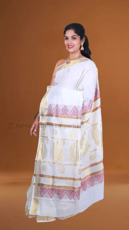 Cream colour with jacquard design Pure Cotton Saree