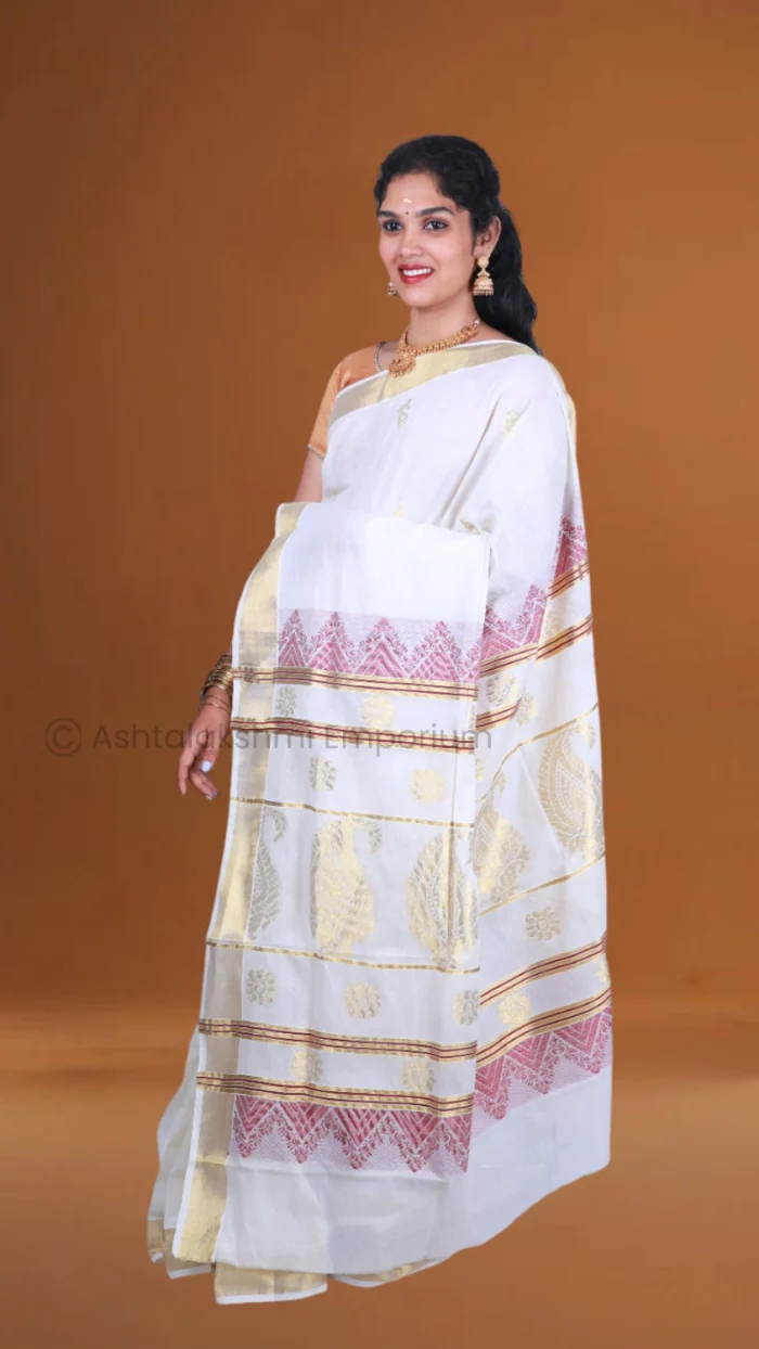 Cream colour with jacquard design Pure Cotton Saree