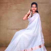 Light Copper with line design Cotton Tissue Saree