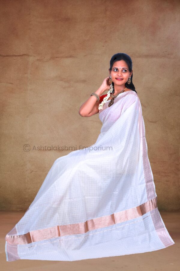 Light Copper with line design Cotton Tissue Saree