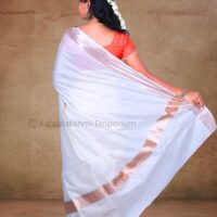 Light Copper with line design Cotton Tissue Saree