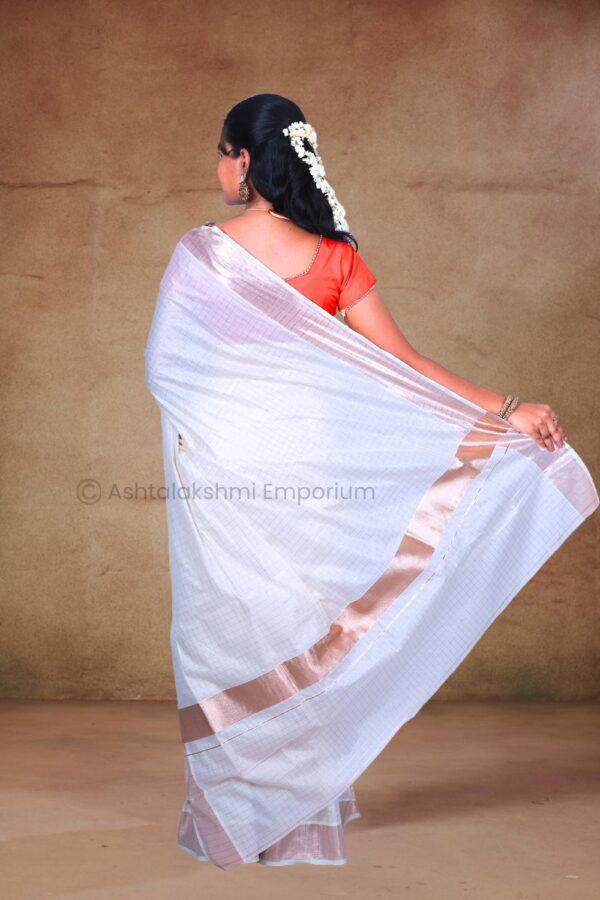 Light Copper with line design Cotton Tissue Saree