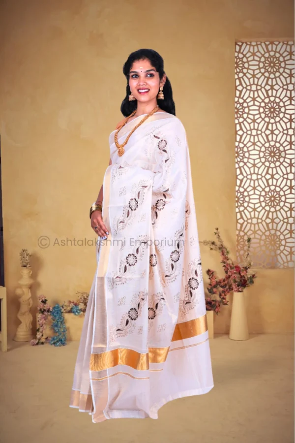 Copper with embroidery design Cotton Tissue Saree