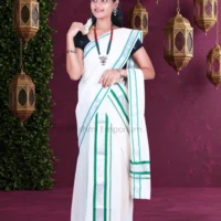 Gold Temple Design with Red Colour Border Cotton Tissue Saree
