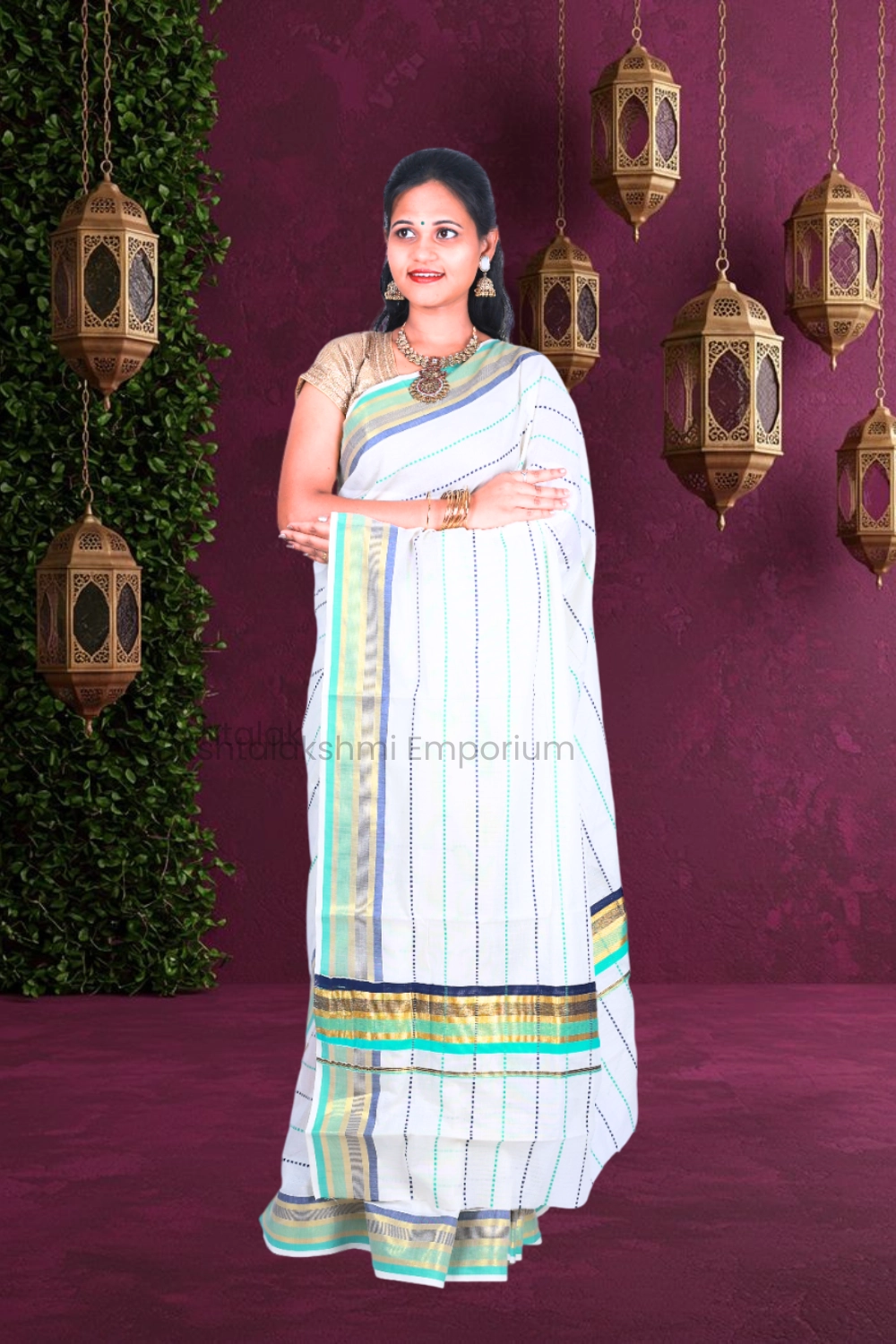 White with Multi Colour Lines Cotton Saree