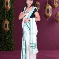 Gold Temple Design with Red Colour Border Cotton Tissue Saree