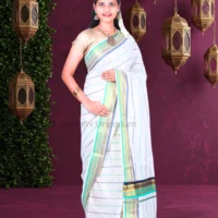 White with Multi Colour Lines Cotton Saree