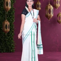 Gold Temple Design with Red Colour Border Cotton Tissue Saree