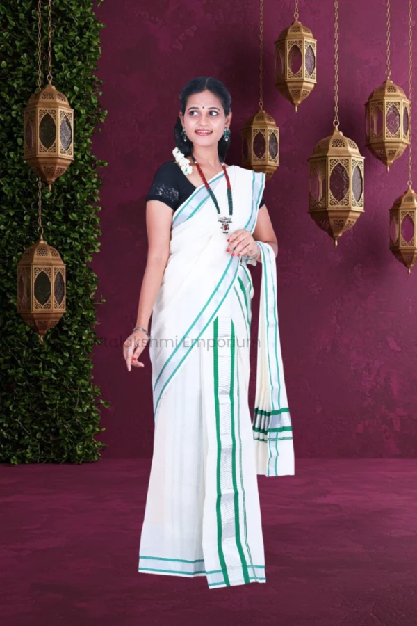 Gold Temple Design with Red Colour Border Cotton Tissue Saree