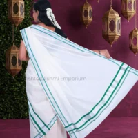 Gold Temple Design with Red Colour Border Cotton Tissue Saree