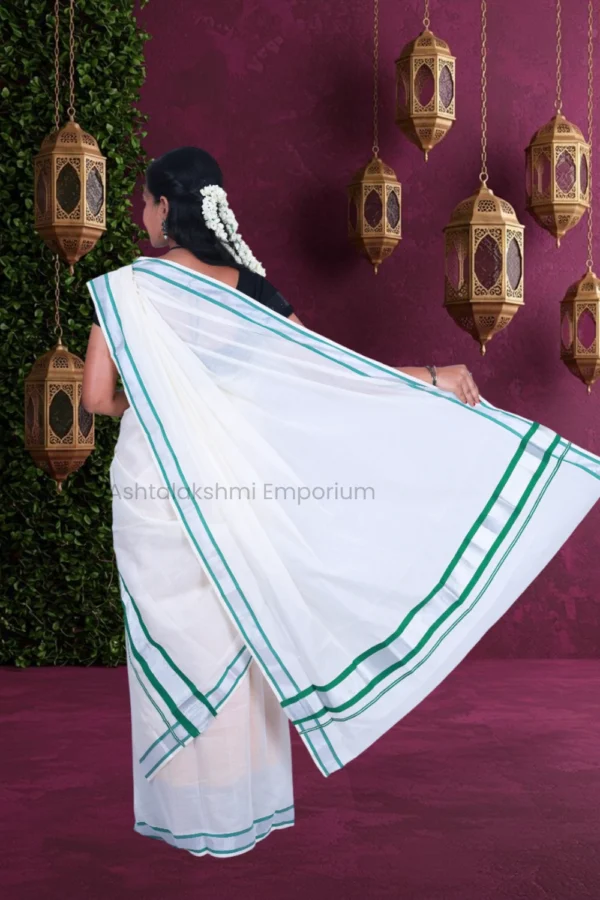 Gold Temple Design with Red Colour Border Cotton Tissue Saree