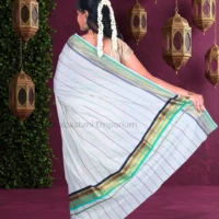 White with Multi Colour Lines Cotton Saree