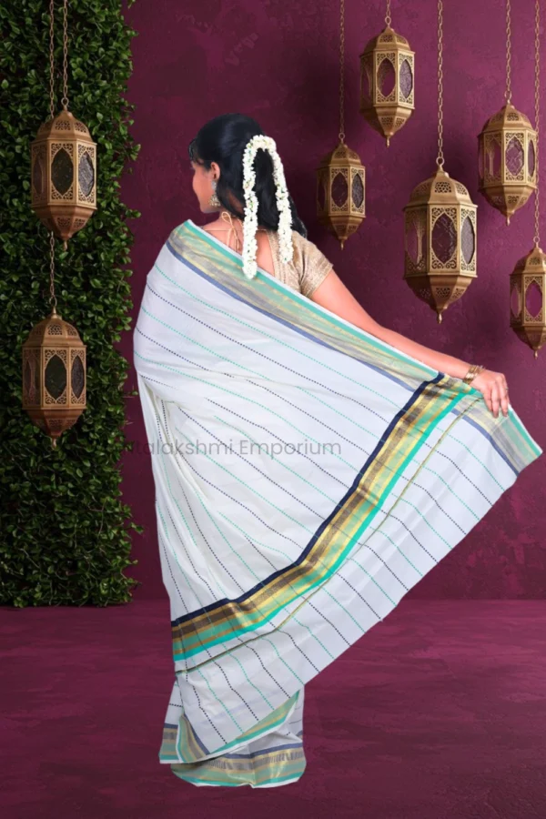 White with Multi Colour Lines Cotton Saree
