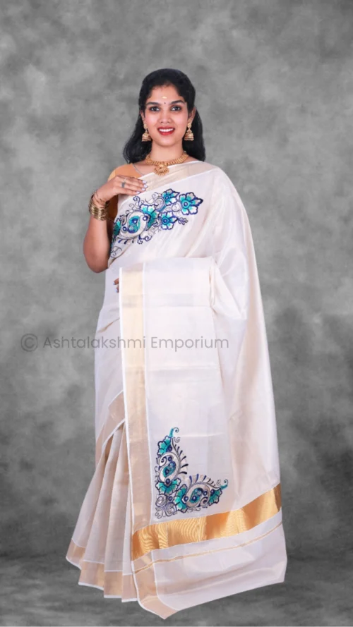 Copper Border with embroidery design Cotton Tissue Saree