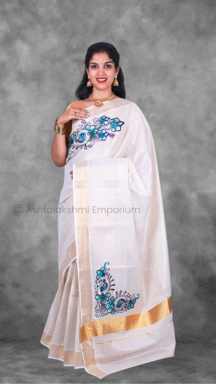 Copper Border with embroidery design Cotton Tissue Saree