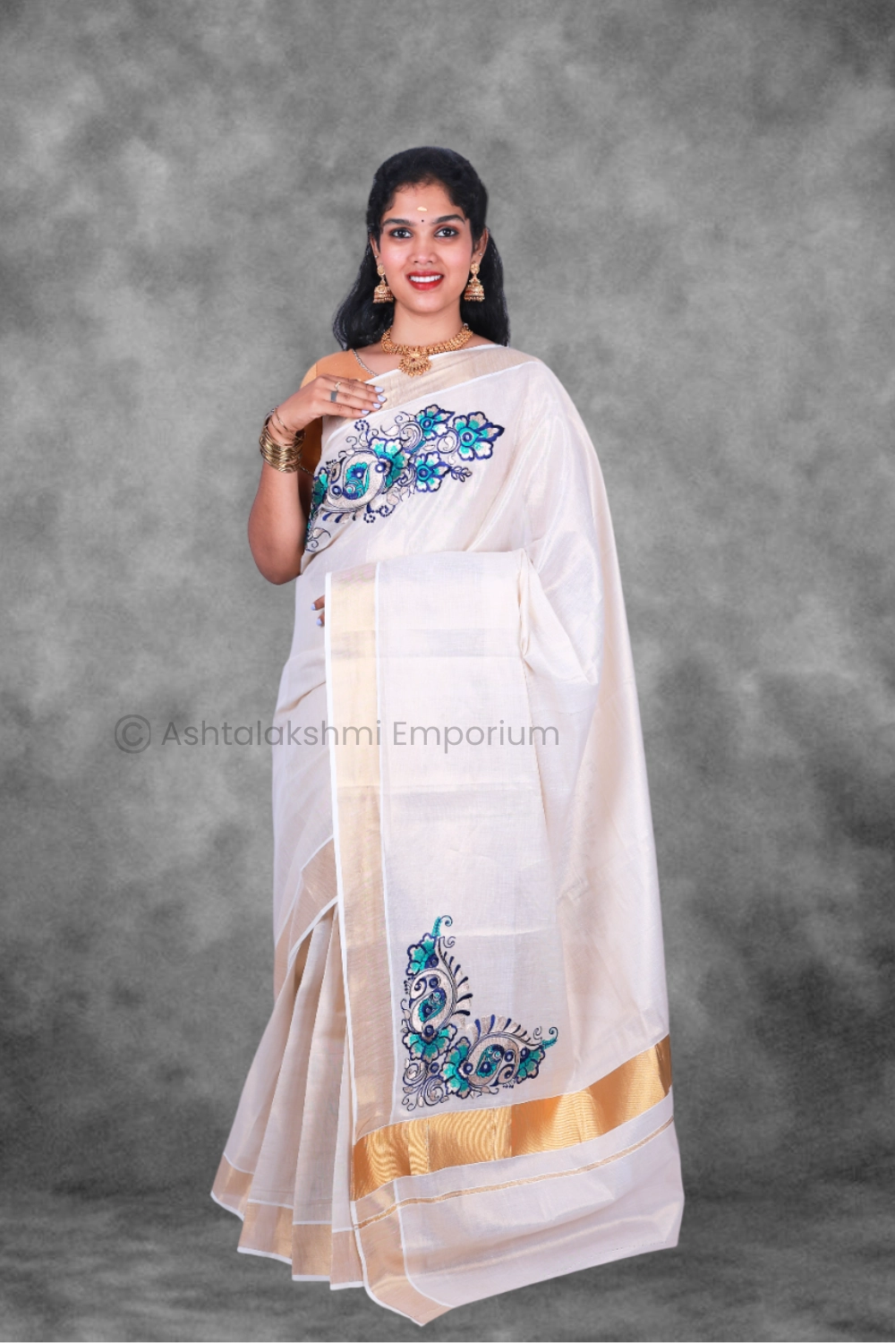 Copper Border with embroidery design Cotton Tissue Saree
