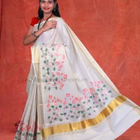 Copper with Digital Print Flower Cotton Tissue Saree