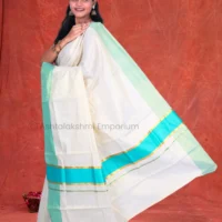 Pista Green Border Cotton Tissue Saree