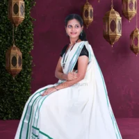 Gold Temple Design with Red Colour Border Cotton Tissue Saree