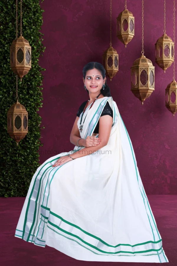 Gold Temple Design with Red Colour Border Cotton Tissue Saree