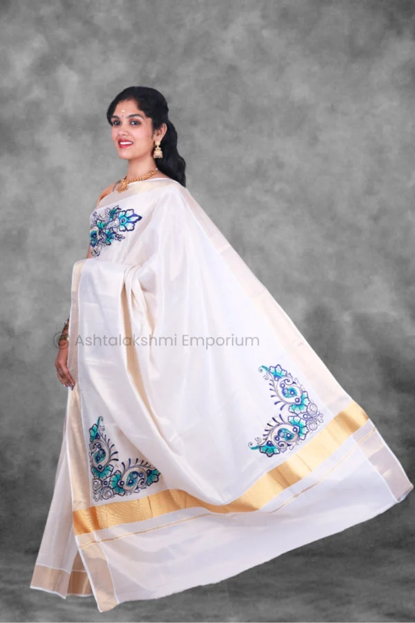 Copper Border with embroidery design Cotton Tissue Saree