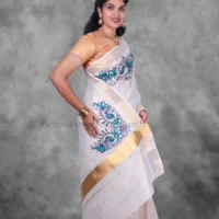 Copper Border with embroidery design Cotton Tissue Saree