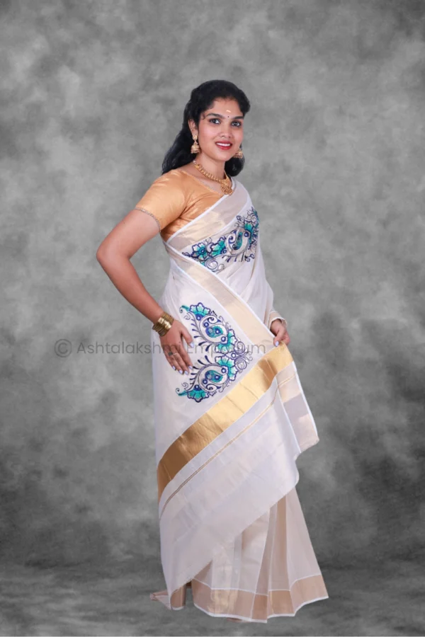 Copper Border with embroidery design Cotton Tissue Saree