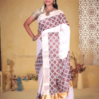 Copper with Block Print Design Cotton Tissue Saree