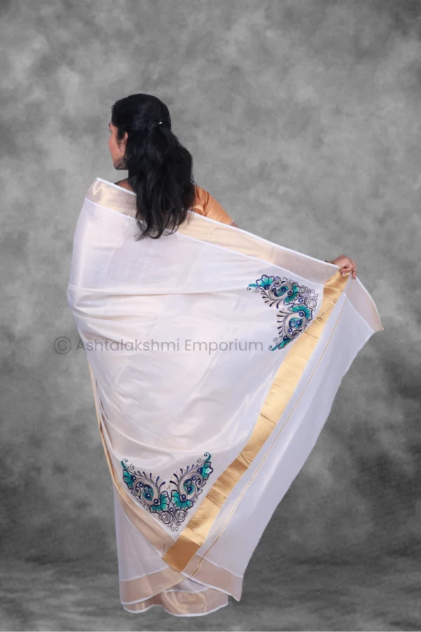 Copper Border with embroidery design Cotton Tissue Saree