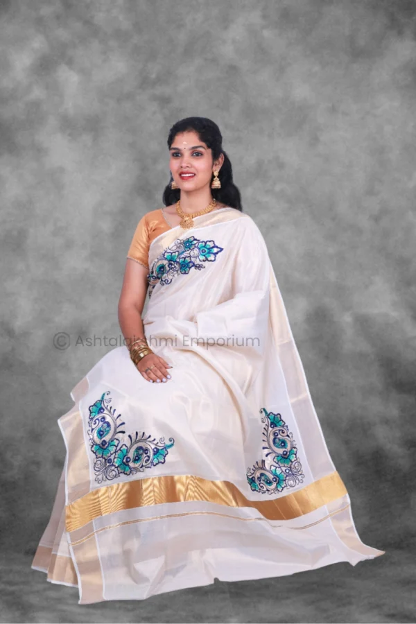 Copper Border with embroidery design Cotton Tissue Saree