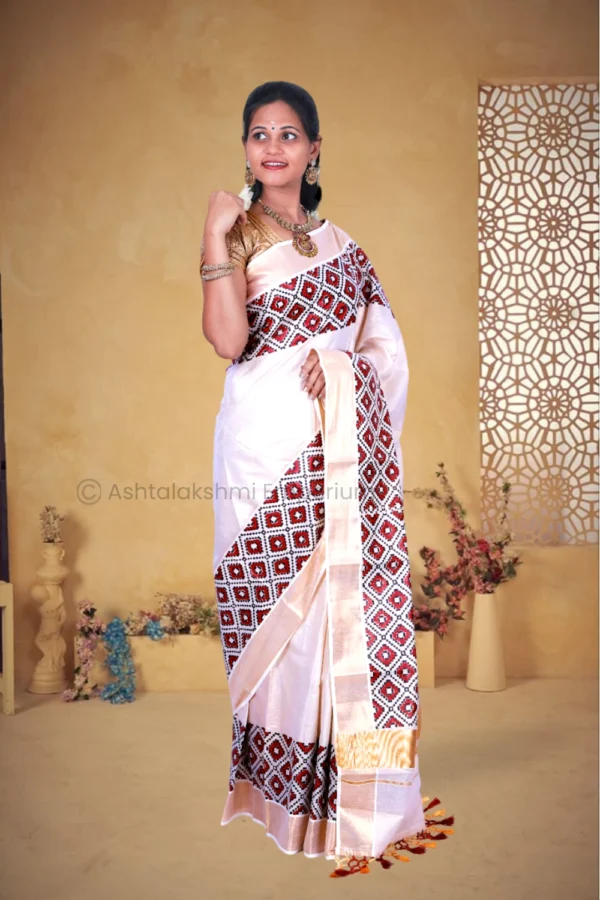 Copper with Block Print Design Cotton Tissue Saree