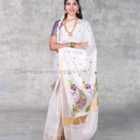 Copper with peacock design embroidery Cotton Tissue Saree