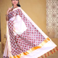 Copper with Block Print Design Cotton Tissue Saree