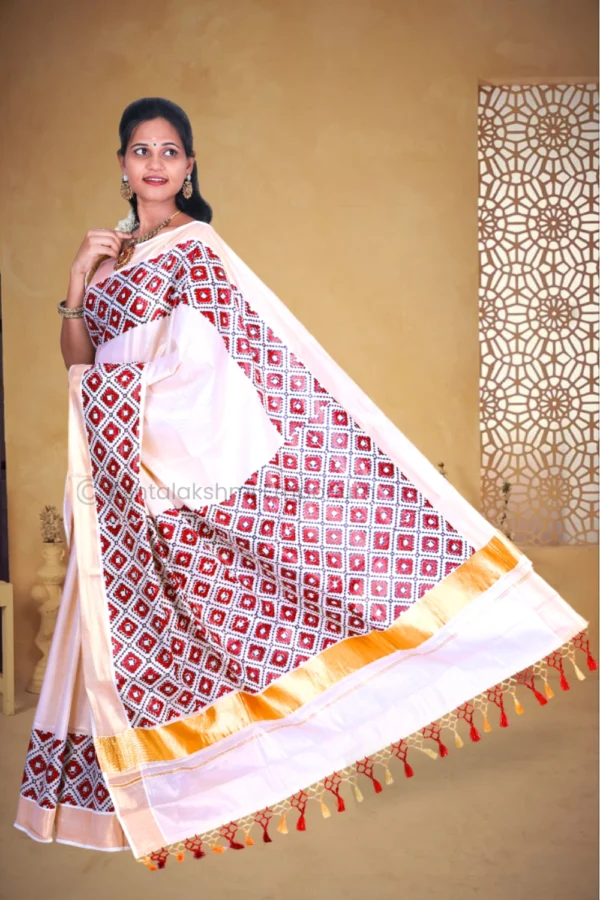 Copper with Block Print Design Cotton Tissue Saree