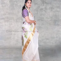 Copper with peacock design embroidery Cotton Tissue Saree