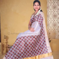 Copper with Block Print Design Cotton Tissue Saree