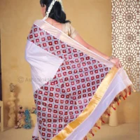 Copper with Block Print Design Cotton Tissue Saree