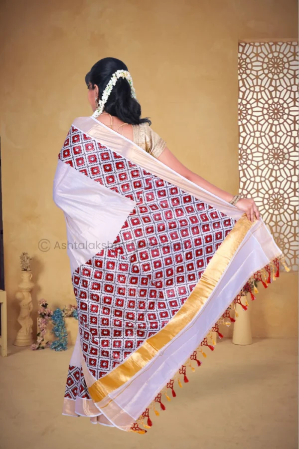 Copper with Block Print Design Cotton Tissue Saree
