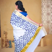 BCH Gold Border with Block Print Design Pure Cotton Saree