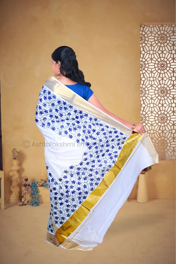 BCH Gold Border with Block Print Design Pure Cotton Saree