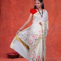 Copper with Digital Print Flower Cotton Tissue Saree